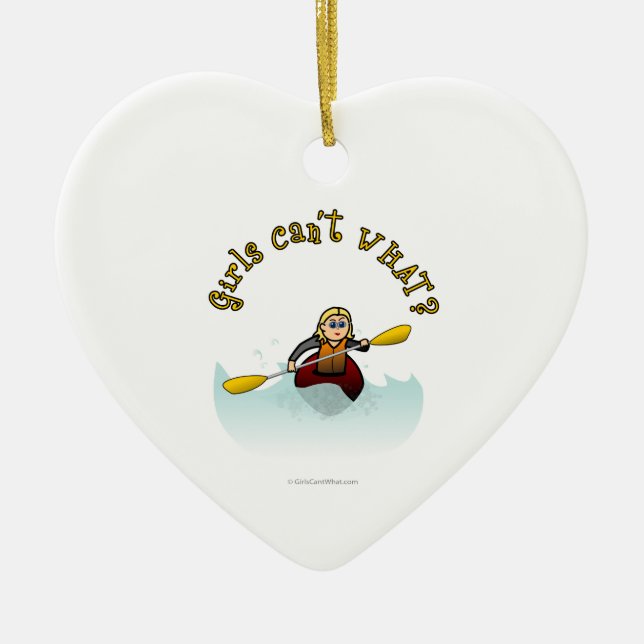 Blonde Female Kayaker Ceramic Ornament (Front)