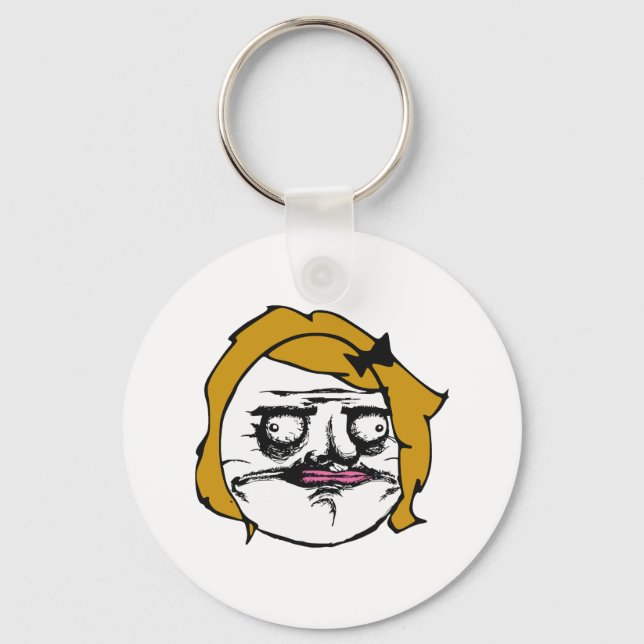 Blonde Female Me Gusta Comic Rage Face Meme Keychain (Front)