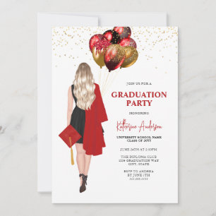 Blonde Female Red Graduation Party Invitation