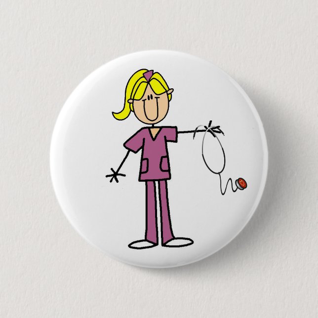 Blonde Female Stick Figure Nurse 2 Inch Round Button (Front)