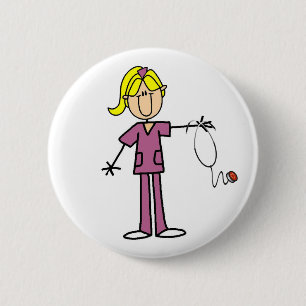 Blonde Female Stick Figure Nurse 2 Inch Round Button