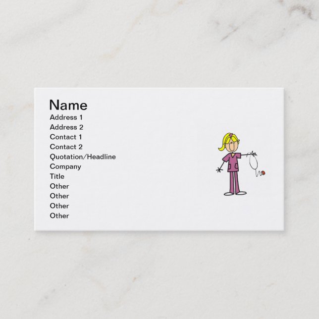 Blonde Female Stick Figure Nurse Business Card (Front)