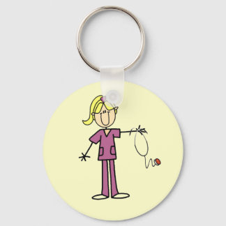 Blonde Female Stick Figure Nurse Keychain