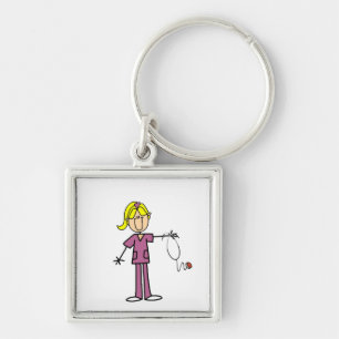 Blonde Female Stick Figure Nurse Keychain
