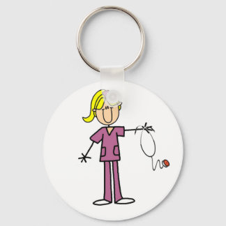 Blonde Female Stick Figure Nurse Keychain