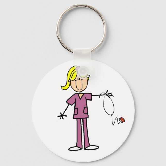 Blonde Female Stick Figure Nurse Keychain (Front)