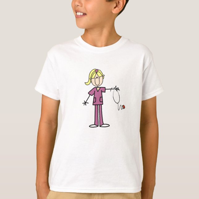 Blonde Female Stick Figure Nurse T-shirts (Front)