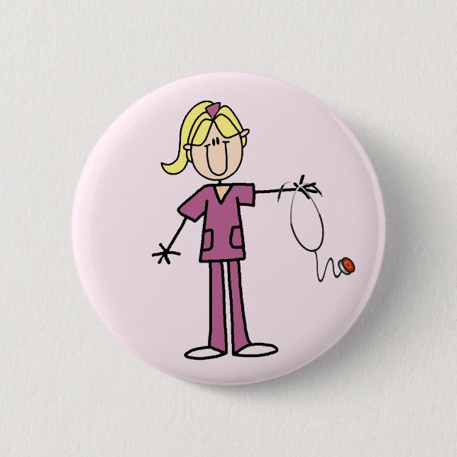 Blonde Female Stick Figure Nurse T-shirts 2 Inch Round Button (Front)