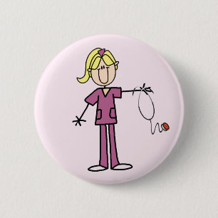Blonde Female Stick Figure Nurse T-shirts 2 Inch Round Button