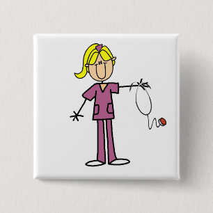 Blonde Female Stick Figure Nurse T-shirts 2 Inch Square Button