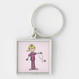 Blonde Female Stick Figure Nurse T-shirts Keychain