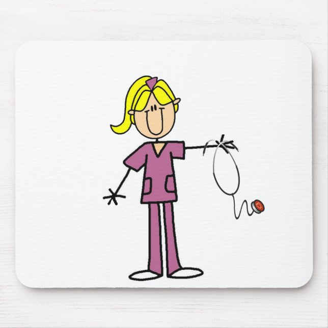 Blonde Female Stick Figure Nurse T-shirts Mouse Pad (Front)