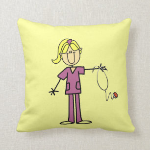 Blonde Female Stick Figure Nurse Throw Pillow
