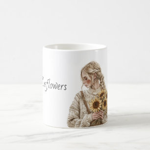Blonde Female Sunflowers Sweater Coffee Mug