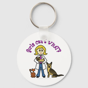 Blonde Female Veterinarian Keychain