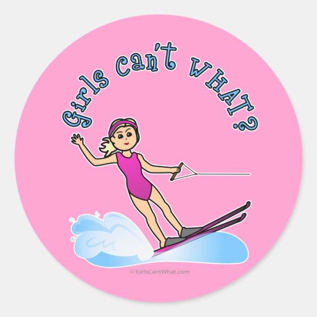 Blonde Female Water Skier Classic Round Sticker (Front)