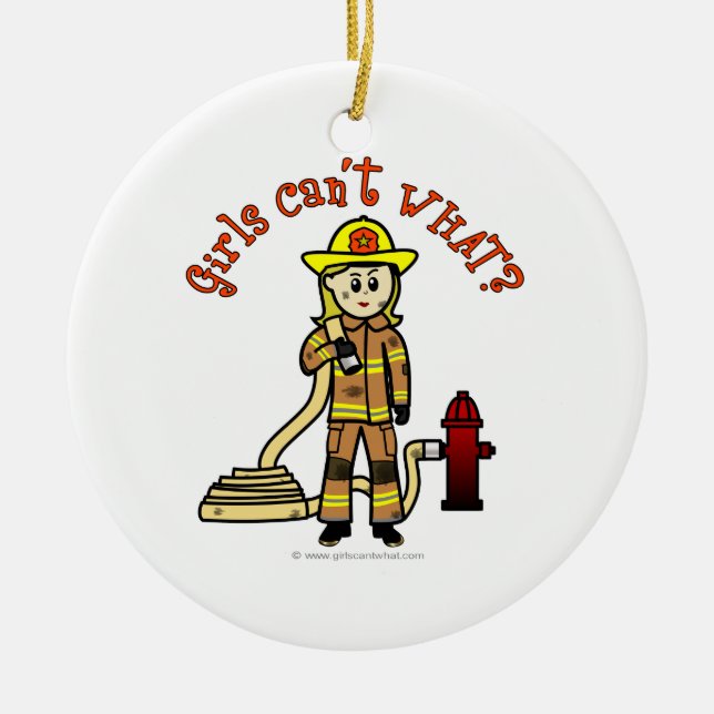 Blonde Firefighter Girl Ceramic Ornament (Front)