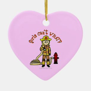 Blonde Firefighter Girl Ceramic Ornament