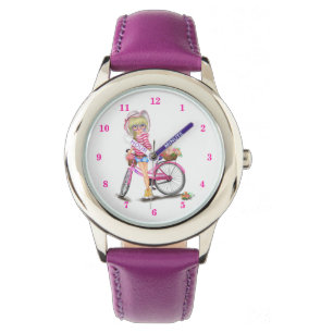 Blonde Girl and Pink Bike Watch Gift