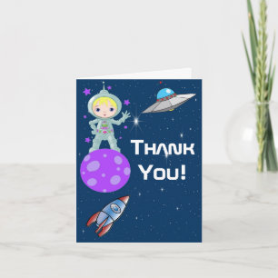 Blonde Girl Astronaut Thank You Note Card