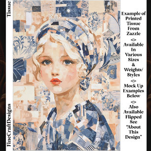 Blonde Girl, Blue & Cream Patchwork EC2L Decoupage Tissue Paper