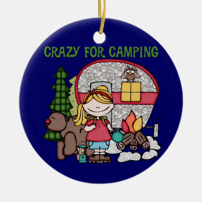 Blonde Girl Crazy For Camping Ceramic Ornament (Front)