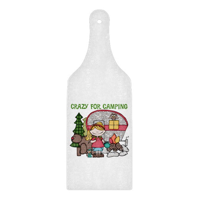 Blonde Girl Crazy For Camping Cutting Board (Front)