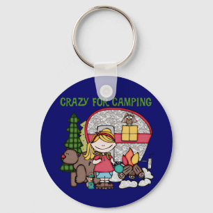 Blonde Girl Crazy For Camping Keychain