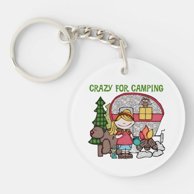 Blonde Girl Crazy For Camping Keychain (Front)