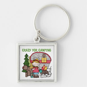 Blonde Girl Crazy For Camping Keychain