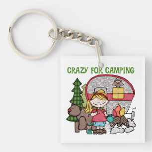 Blonde Girl Crazy For Camping Keychain