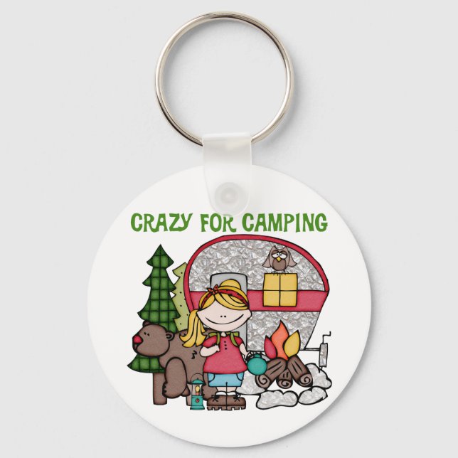 Blonde Girl Crazy For Camping Keychain (Front)