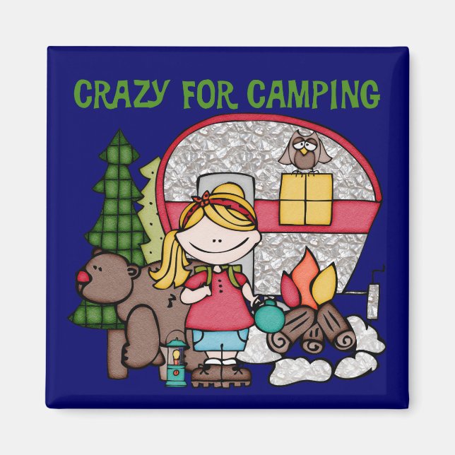 Blonde Girl Crazy For Camping Magnet (Front)