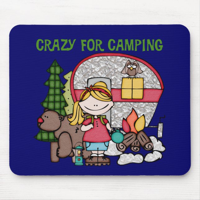 Blonde Girl Crazy For Camping Mouse Pad (Front)