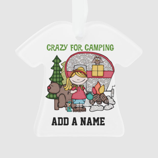 Blonde Girl Crazy For Camping Ornament (Front)