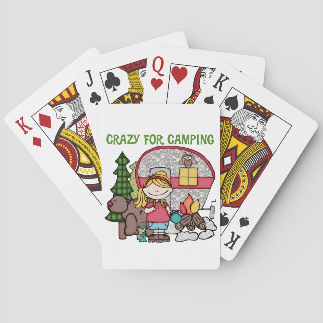 Blonde Girl Crazy For Camping Playing Cards (Back)