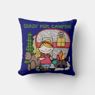 Blonde Girl Crazy For Camping Throw Pillow