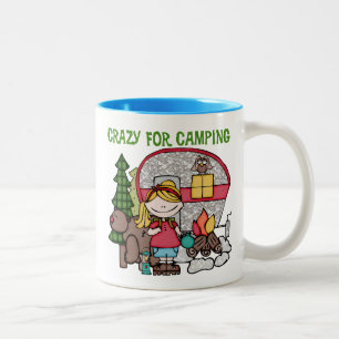 Blonde Girl Crazy For Camping Two-Tone Coffee Mug