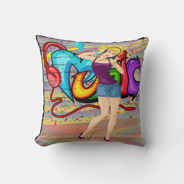 Blonde Girl Dancing  MusicGraffiti Wall Background Throw Pillow (Front)