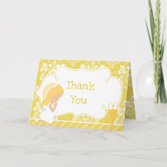 Blonde Girl First Communion  'Thank You' Thank You Card (Front)