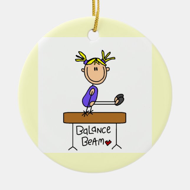 Blonde Girl Gymnast on Balance Beam Ceramic Ornament (Front)