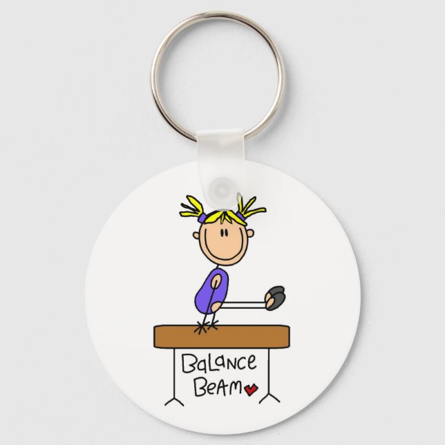 Blonde Girl Gymnast on Balance Beam Keychain (Front)