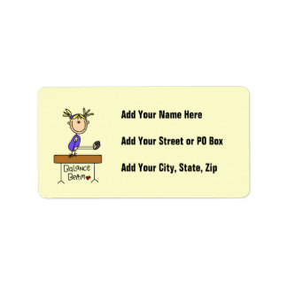 Blonde Girl Gymnast on Balance Beam Label