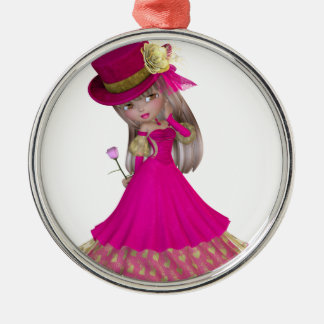 Blonde Girl Holding a Pink Rose Metal Ornament