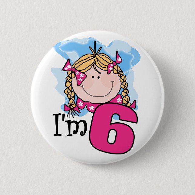 Blonde Girl I'm Six 2 Inch Round Button (Front)