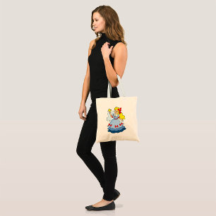 Blonde Girl in Blue Princess Dress with Butterfly Tote Bag