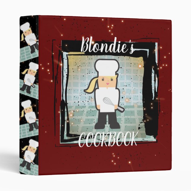 Blonde girl kids personalized cookbook recipe binder (Front/Spine)