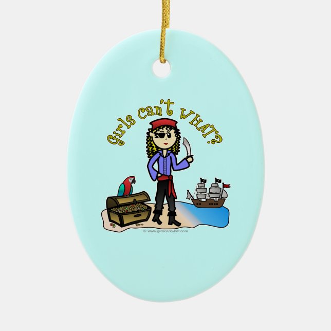 Blonde Girl Pirate Ceramic Ornament (Front)