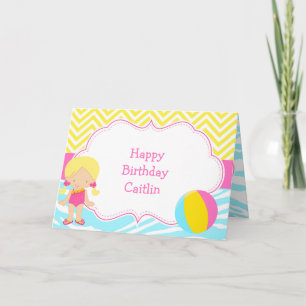 Blonde Girl Pool Party Bash Party Card