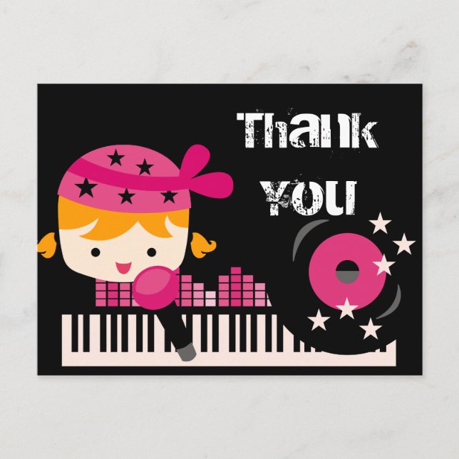 Blonde Girl Rock Star Birthday Thank You Postcard (Front)